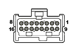 16 pin GM 1539415 harness amplifier connector view and layout