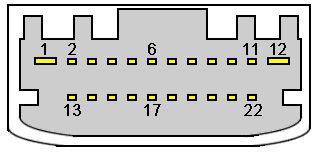 22 pin Dodge, Jeep Head Units connector view and layout