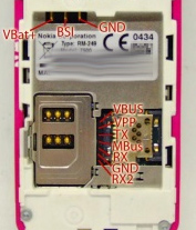 7 pin Nokia 7500 cell phone proprietary photo and diagram