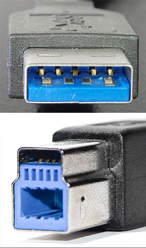 9 pin USB 3.0 Standard-A, Standard-B Plugs and 11 pin USB 3.0 Powered-B Plug photo and diagram